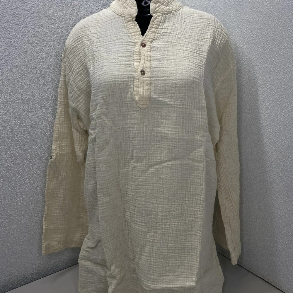 NEW IKIKIZ Women’s Crinkle V-Neck Long-Sleeve Top – Off White – One Size